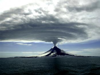 Augustine Volcano during its 2005-2006 eruption.  Cyrus Read, Alaska Volcano Observatory/USGS. 