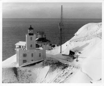 Scotch Cap Lighthouse, on the southwest shore of Unimak Island, before the giant wave of April 1, 1946. NOAA/NGDC, Coast Guard photos. 