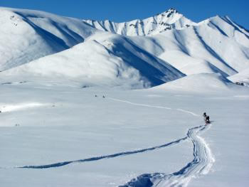 Snow scientist Matthew Sturm took this photo of the Sadlerochit Mountains while on a spring 2014 snowmachine traverse of northern Alaska. Photo by Matthew Sturm 